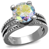TK2179 - High polished (no plating) Stainless Steel Ring with AAA Grade CZ  in White AB - Alamode