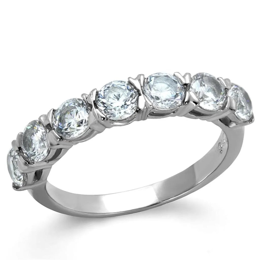 TK2182 - High polished (no plating) Stainless Steel Ring with AAA Grade CZ  in Clear - Alamode
