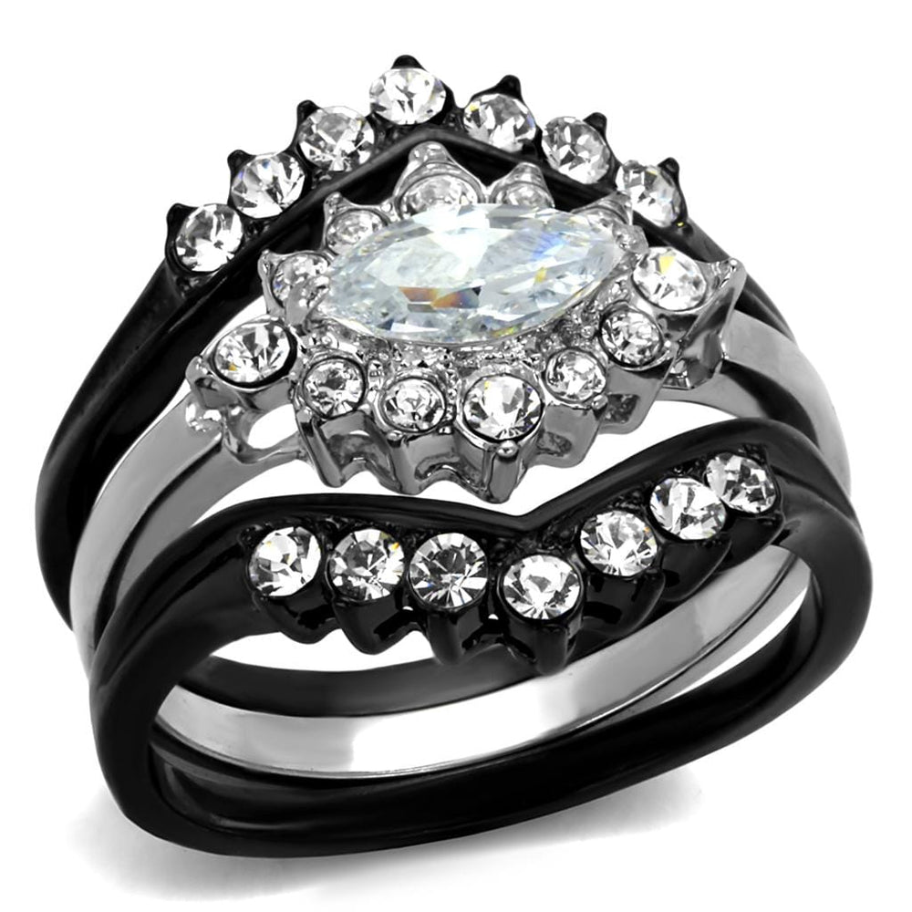 TK2188 - Two-Tone IP Black Stainless Steel Ring with AAA Grade CZ  in Clear - Alamode