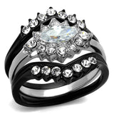 TK2188 - Two-Tone IP Black Stainless Steel Ring with AAA Grade CZ  in Clear - Alamode