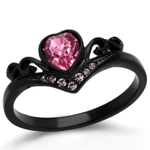 TK2192 - IP Black(Ion Plating) Stainless Steel Ring with Top Grade Crystal  in Rose - Alamode