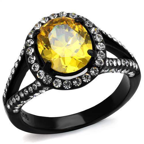 TK2193 - IP Black(Ion Plating) Stainless Steel Ring with AAA Grade CZ in Topaz - Alamode - Flyclothing LLC