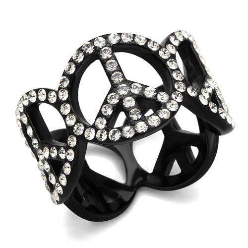 TK2194 - IP Black(Ion Plating) Stainless Steel Ring with Top Grade Crystal in Clear - Alamode - Flyclothing LLC