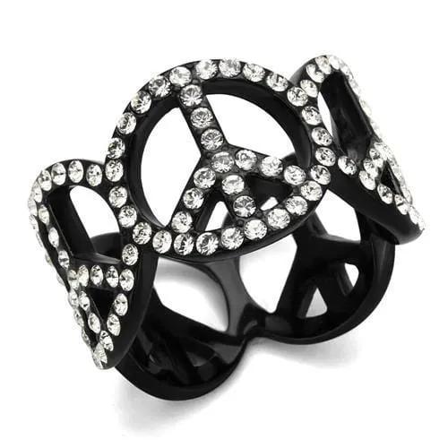 TK2194 - IP Black(Ion Plating) Stainless Steel Ring with Top Grade Crystal  in Clear - Alamode