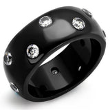 TK2196 - IP Black(Ion Plating) Stainless Steel Ring with AAA Grade CZ  in Clear - Alamode