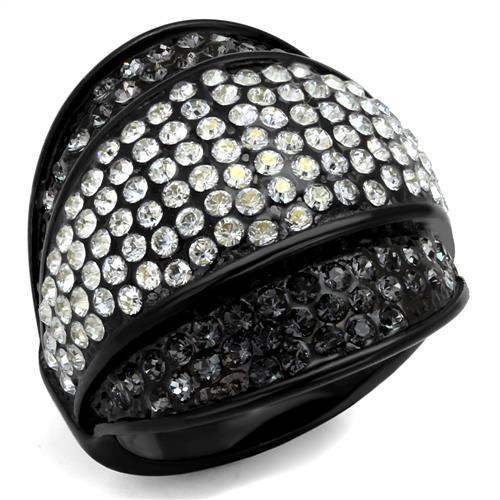 TK2200 - IP Black(Ion Plating) Stainless Steel Ring with Top Grade Crystal in Multi Color - Alamode - Flyclothing LLC