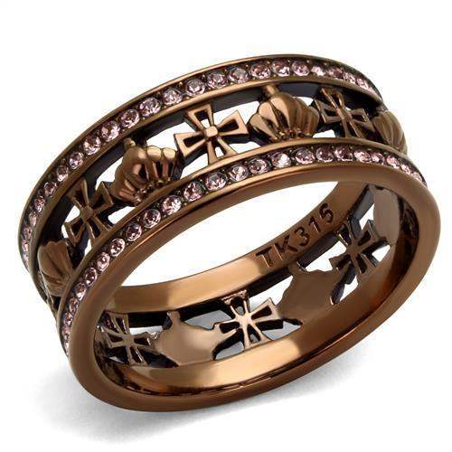 TK2204LC - IP Coffee light Stainless Steel Ring with Top Grade Crystal in Light Rose - Alamode - Flyclothing LLC