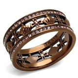 TK2204LC - IP Coffee light Stainless Steel Ring with Top Grade Crystal  in Light Rose - Alamode