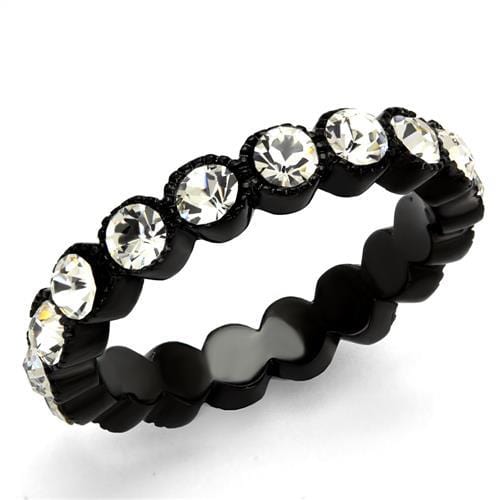 TK2207 - IP Black(Ion Plating) Stainless Steel Ring with Top Grade Crystal  in Clear - Alamode