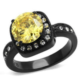 TK2208 - IP Black(Ion Plating) Stainless Steel Ring with AAA Grade CZ  in Topaz - Alamode