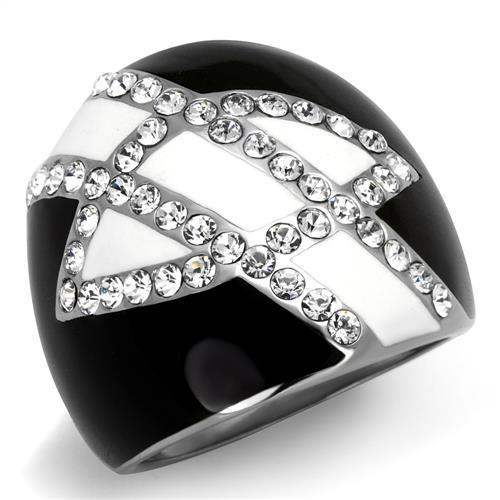 TK2211 - High polished (no plating) Stainless Steel Ring with Top Grade Crystal in Clear - Alamode - Flyclothing LLC