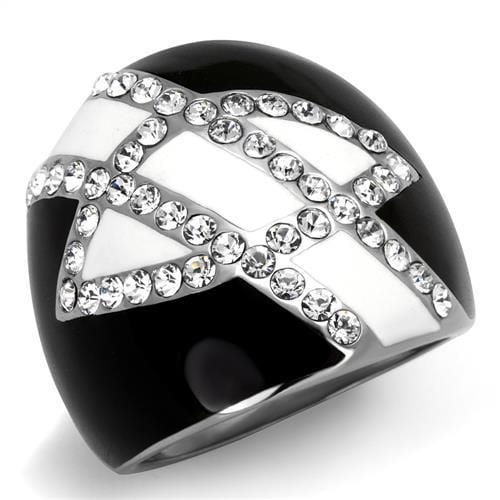 TK2211 - High polished (no plating) Stainless Steel Ring with Top Grade Crystal  in Clear - Alamode