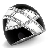 TK2211 - High polished (no plating) Stainless Steel Ring with Top Grade Crystal  in Clear - Alamode