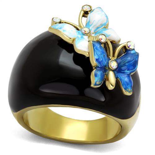 TK2212 - IP Gold(Ion Plating) Stainless Steel Ring with Top Grade Crystal in White AB - Alamode - Flyclothing LLC