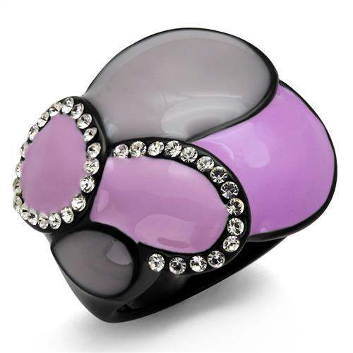 TK2215 - IP Black(Ion Plating) Stainless Steel Ring with Top Grade Crystal in Clear - Alamode - Flyclothing LLC