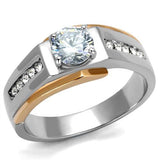 TK2218 - Two-Tone IP Rose Gold Stainless Steel Ring with AAA Grade CZ  in Clear - Alamode