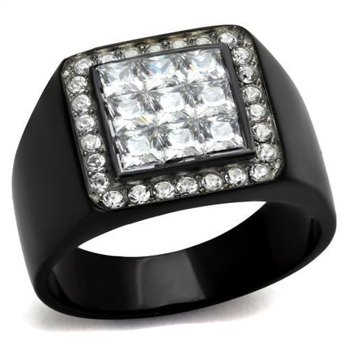 TK2230 - Two-Tone IP Black Stainless Steel Ring with AAA Grade CZ  in Clear - Alamode