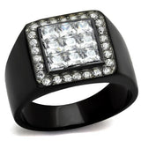 TK2230 - Two-Tone IP Black Stainless Steel Ring with AAA Grade CZ  in Clear - Alamode