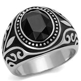 TK2231 - High polished (no plating) Stainless Steel Ring with Top Grade Crystal  in Jet - Alamode