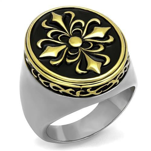 TK2241 - Two-Tone IP Gold (Ion Plating) Stainless Steel Ring with Epoxy  in Jet - Alamode