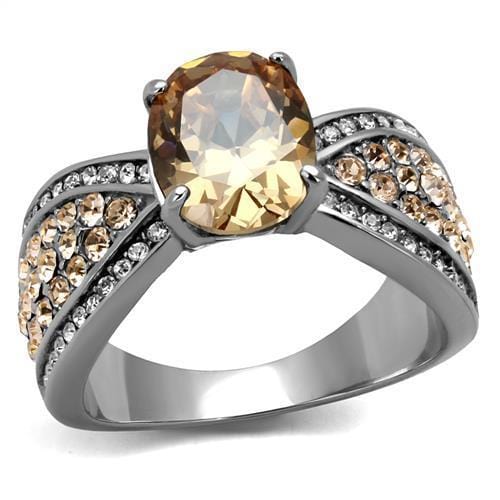 TK2249 - High polished (no plating) Stainless Steel Ring with AAA Grade CZ  in Champagne - Alamode