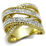 TK2252 - Two-Tone IP Gold (Ion Plating) Stainless Steel Ring with Top Grade Crystal  in Clear - Alamode