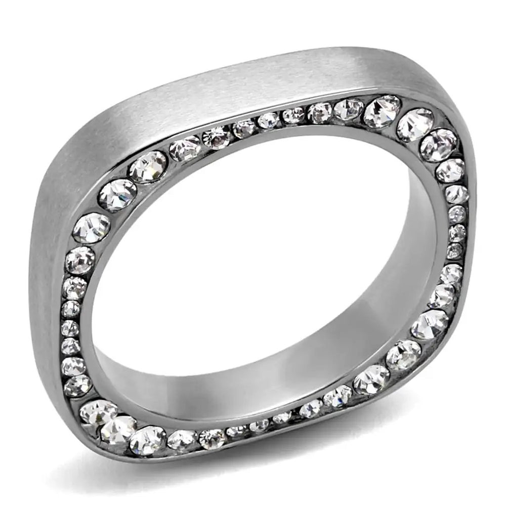 TK2261 - High polished (no plating) Stainless Steel Ring with Top Grade Crystal  in Clear - Alamode