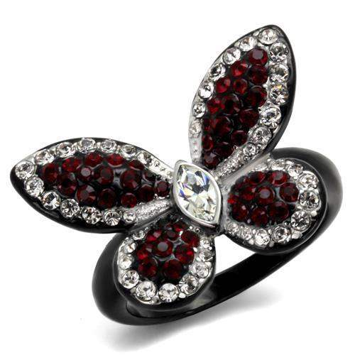 TK2273 - Two-Tone IP Black (Ion Plating) Stainless Steel Ring with Top Grade Crystal in Siam - Alamode - Flyclothing LLC