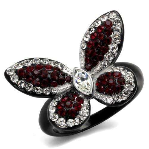 TK2273 - Two-Tone IP Black (Ion Plating) Stainless Steel Ring with Top Grade Crystal in Siam - Alamode - Flyclothing LLC