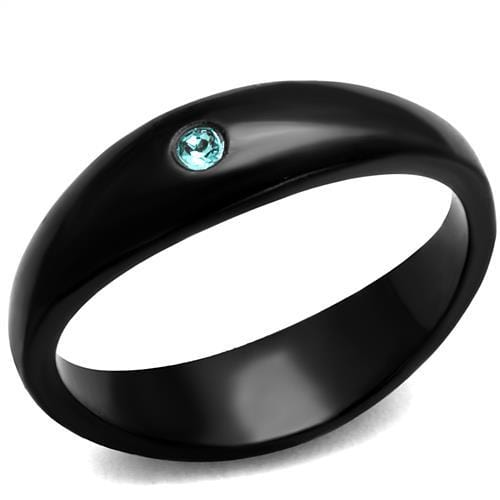 TK2274 - IP Black(Ion Plating) Stainless Steel Ring with Top Grade Crystal  in Light Sapphire - Alamode