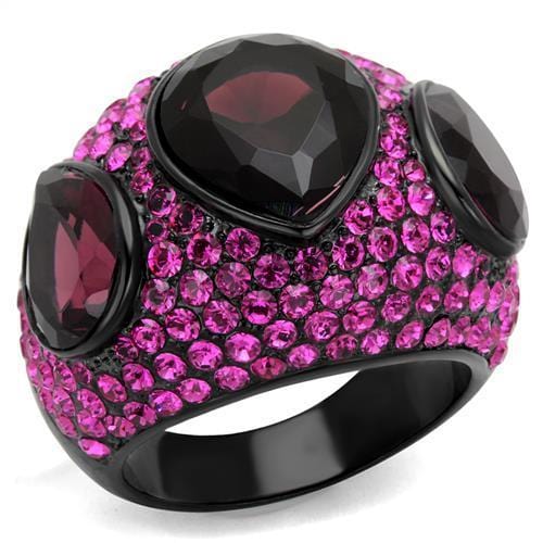 TK2276 - IP Black(Ion Plating) Stainless Steel Ring with Synthetic Synthetic Glass in Amethyst - Alamode