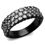 TK2277 - IP Black(Ion Plating) Stainless Steel Ring with AAA Grade CZ  in Clear - Alamode