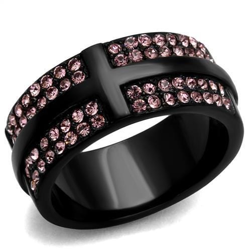 TK2280 - IP Black(Ion Plating) Stainless Steel Ring with Top Grade Crystal  in Light Amethyst - Alamode