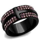 TK2280 - IP Black(Ion Plating) Stainless Steel Ring with Top Grade Crystal  in Light Amethyst - Alamode