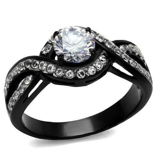 TK2282 - Two-Tone IP Black (Ion Plating) Stainless Steel Ring with AAA Grade CZ  in Clear - Alamode