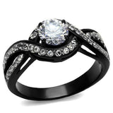 TK2282 - Two-Tone IP Black (Ion Plating) Stainless Steel Ring with AAA Grade CZ  in Clear - Alamode