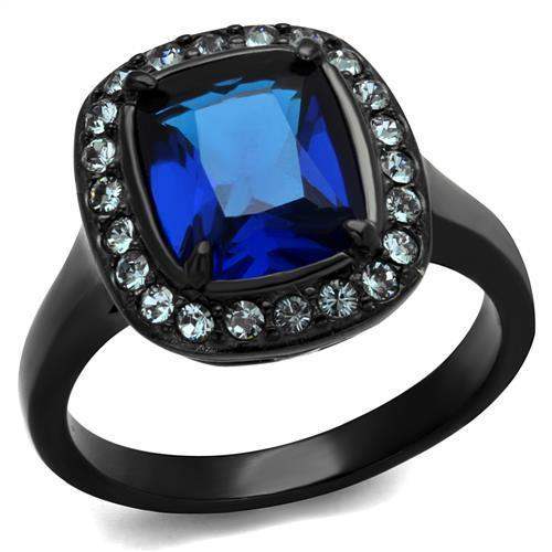 TK2283 - Two-Tone IP Black (Ion Plating) Stainless Steel Ring with Synthetic Synthetic Glass in Montana - Alamode - Flyclothing LLC