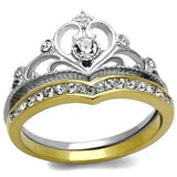 TK2294 - Two-Tone IP Gold (Ion Plating) Stainless Steel Ring with Top Grade Crystal in Clear - Alamode - Flyclothing LLC