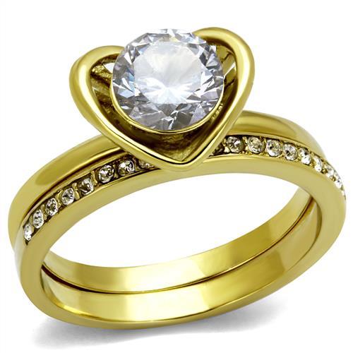 TK2295 - IP Gold(Ion Plating) Stainless Steel Ring with AAA Grade CZ  in Clear - Alamode