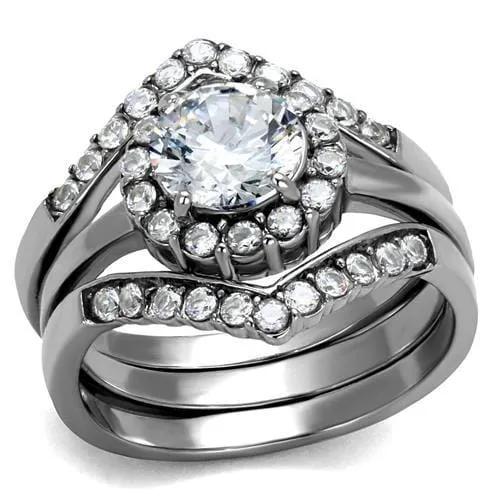 TK2297 - High polished (no plating) Stainless Steel Ring with AAA Grade CZ  in Clear - Alamode