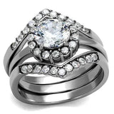 TK2297 - High polished (no plating) Stainless Steel Ring with AAA Grade CZ  in Clear - Alamode