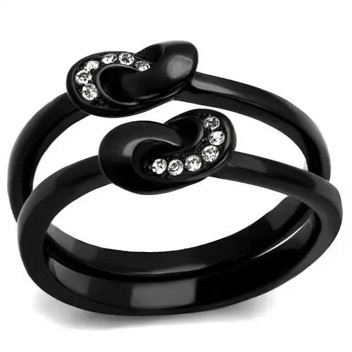 TK2300 - IP Black(Ion Plating) Stainless Steel Ring with Top Grade Crystal in Clear - Alamode - Flyclothing LLC