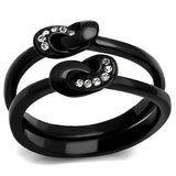 TK2300 - IP Black(Ion Plating) Stainless Steel Ring with Top Grade Crystal  in Clear - Alamode