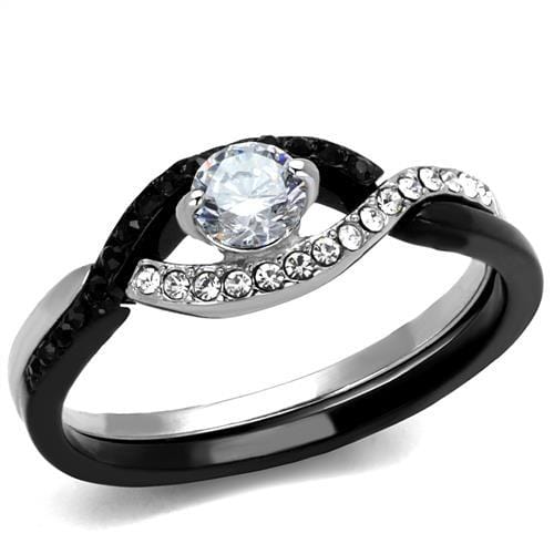 TK2301 - Two-Tone IP Black (Ion Plating) Stainless Steel Ring with AAA Grade CZ  in Clear - Alamode