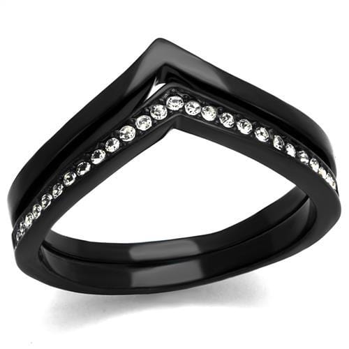 TK2302 - IP Black(Ion Plating) Stainless Steel Ring with Top Grade Crystal  in Clear - Alamode