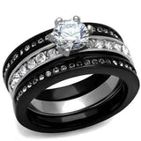 TK2304 - Two-Tone IP Black (Ion Plating) Stainless Steel Ring with AAA Grade CZ in Clear - Alamode - Flyclothing LLC