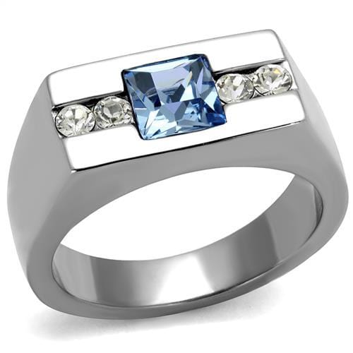 TK2307 - High polished (no plating) Stainless Steel Ring with Top Grade Crystal  in Aquamarine - Alamode