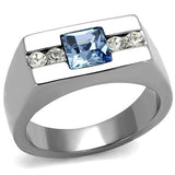TK2307 - High polished (no plating) Stainless Steel Ring with Top Grade Crystal  in Aquamarine - Alamode