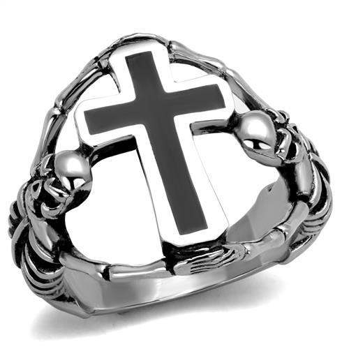 TK2313 - High polished (no plating) Stainless Steel Ring with Epoxy in Jet - Alamode - Flyclothing LLC