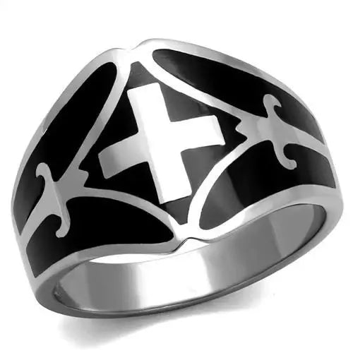 TK2314 - High polished (no plating) Stainless Steel Ring with Epoxy in Jet - Alamode - Flyclothing LLC